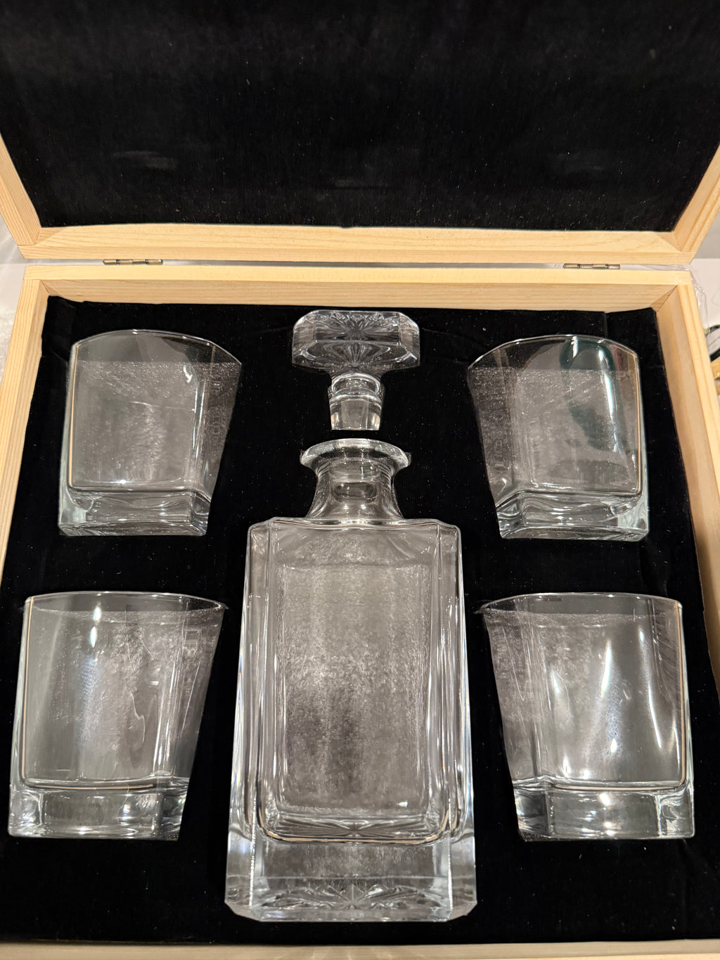 Engraved Bourbon Decanter & Heavy-Bottom Glass Set