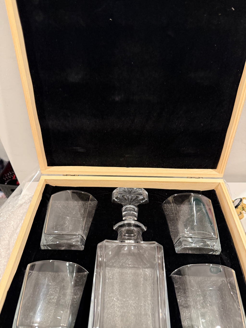 Engraved Bourbon Decanter & Heavy-Bottom Glass Set