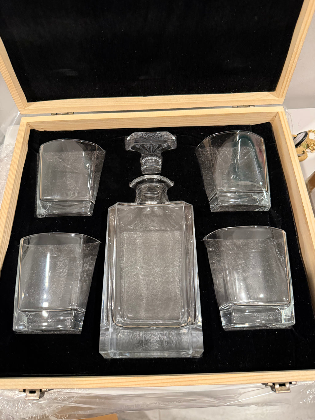 Engraved Bourbon Decanter & Heavy-Bottom Glass Set