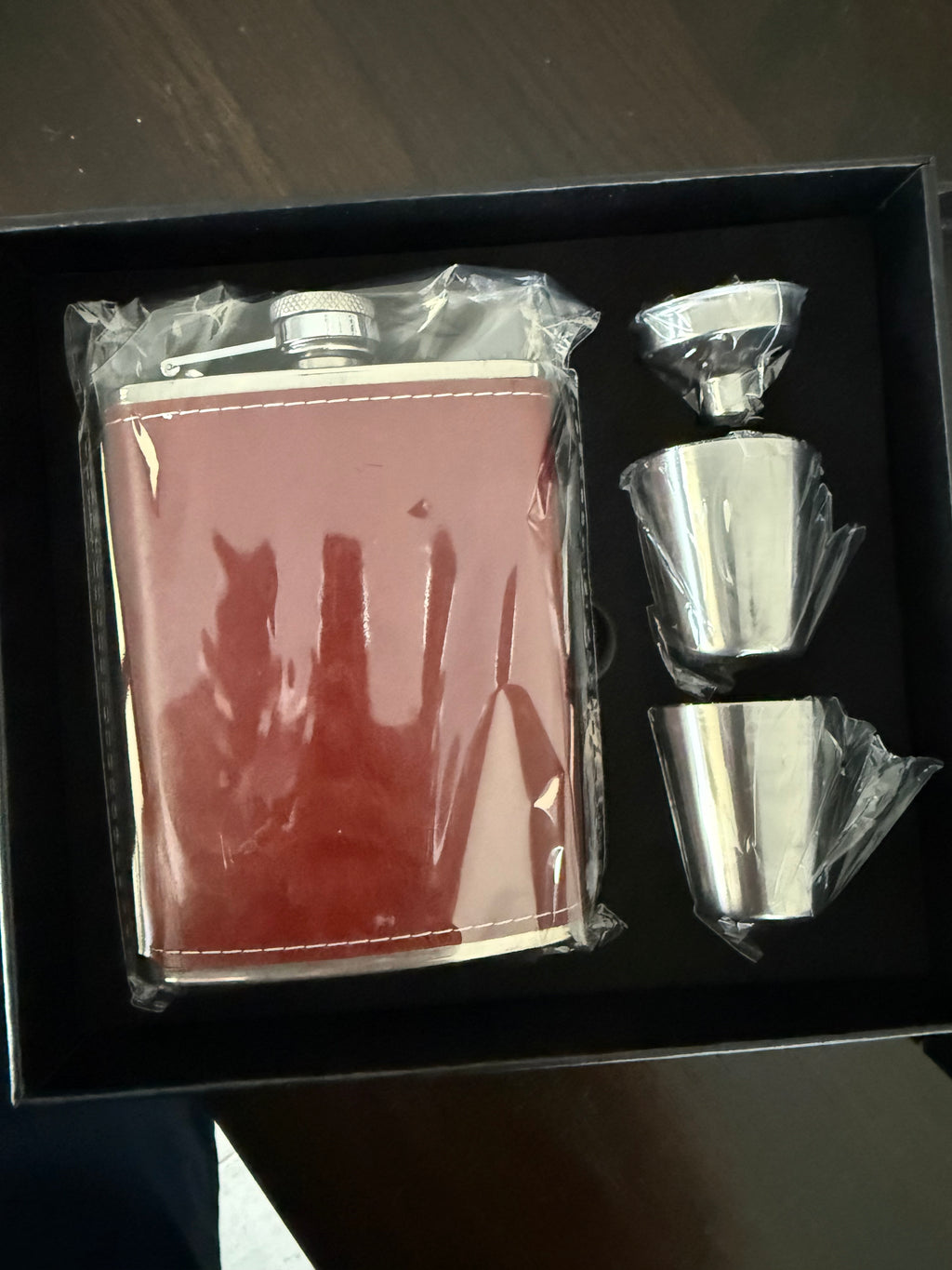 Custom Engraved Leather Wrapped Stainless Steel Flask Set (8oz)